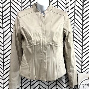 NWOT WHBM Biscotti Zip-Up High Neck Corset Detail Jacket, Size 2